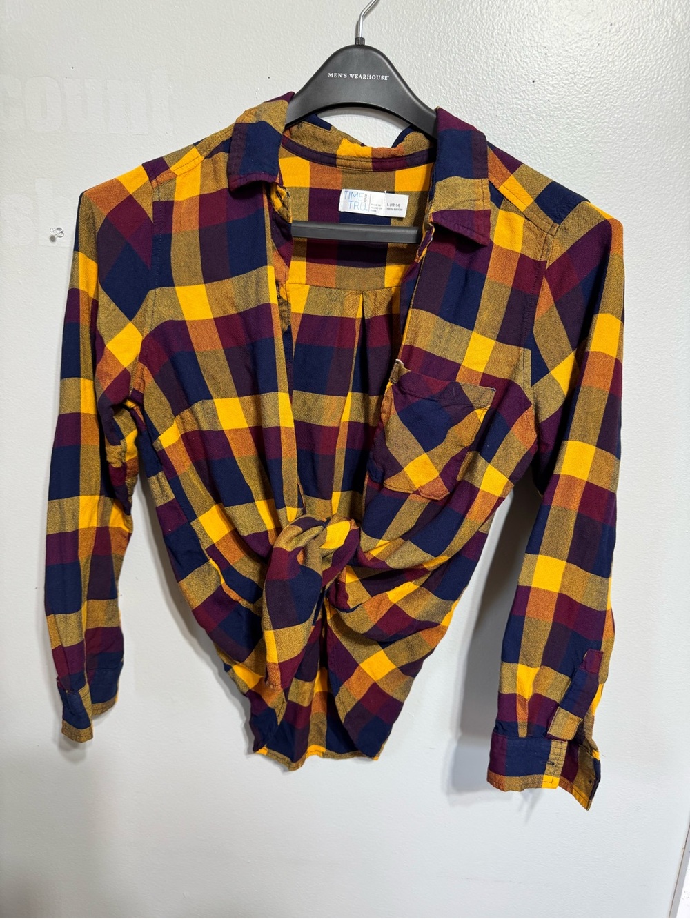 Plaid Button-Up Shirt in Mustard, Burgundy & Navy